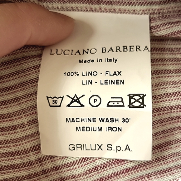 Luciano Barbera Made in Italy White Pink Stripes 100% Linen Dress Shirt, Size S - Picture 8 of 10